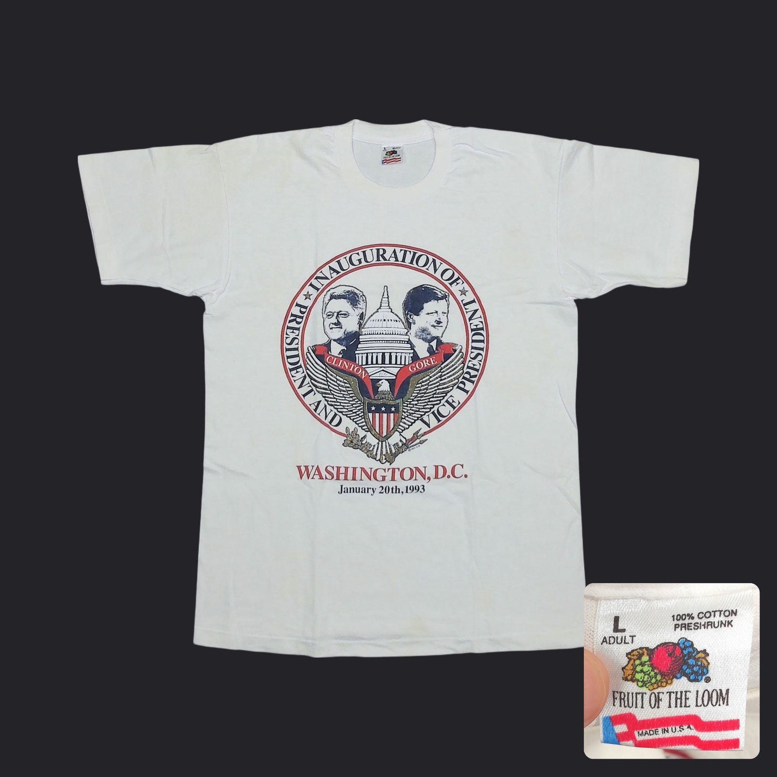 Fruit Of The Loom FOTL VTG 1993 Clinton Gore Inauguration Single Stitch Tee Size US L / EU 52-54 / 3 - 1 Thumbnail