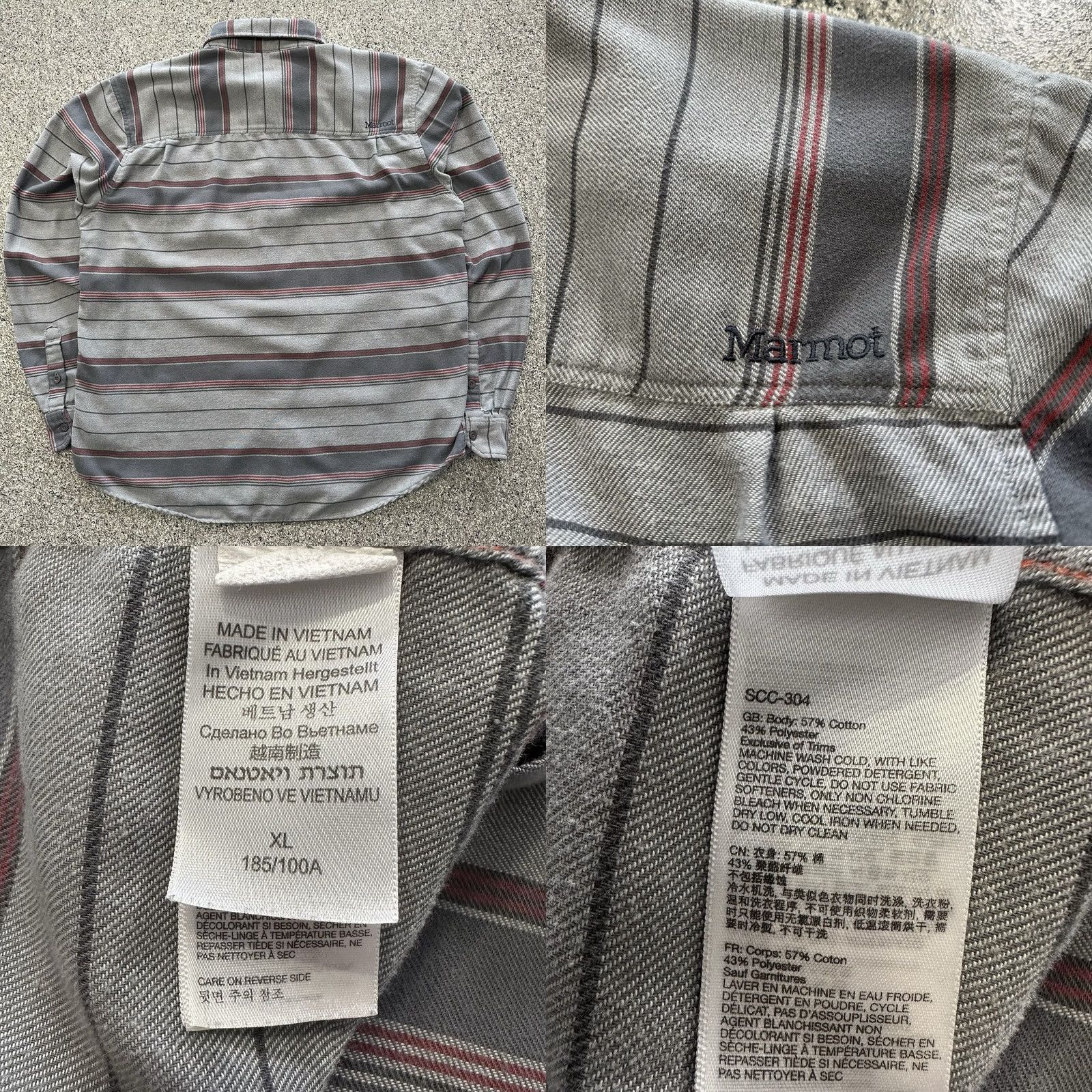 Marmot Marmot Shirt Mens XL Long Sleeve Button-Up Gray Striped Flannel Midweight Cotton Polyester Size US XL / EU 56 / 4 - 8 Thumbnail