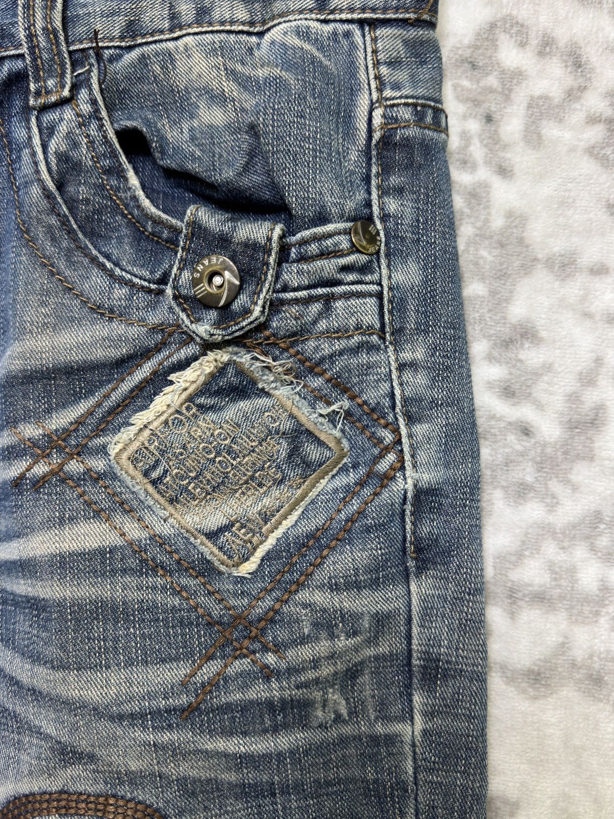 Japanese Brand Zhao Dao Patchwork Mud Washed Denim Y2K Regular Fit Jeans Size US 34 / EU 50 - 9 Thumbnail