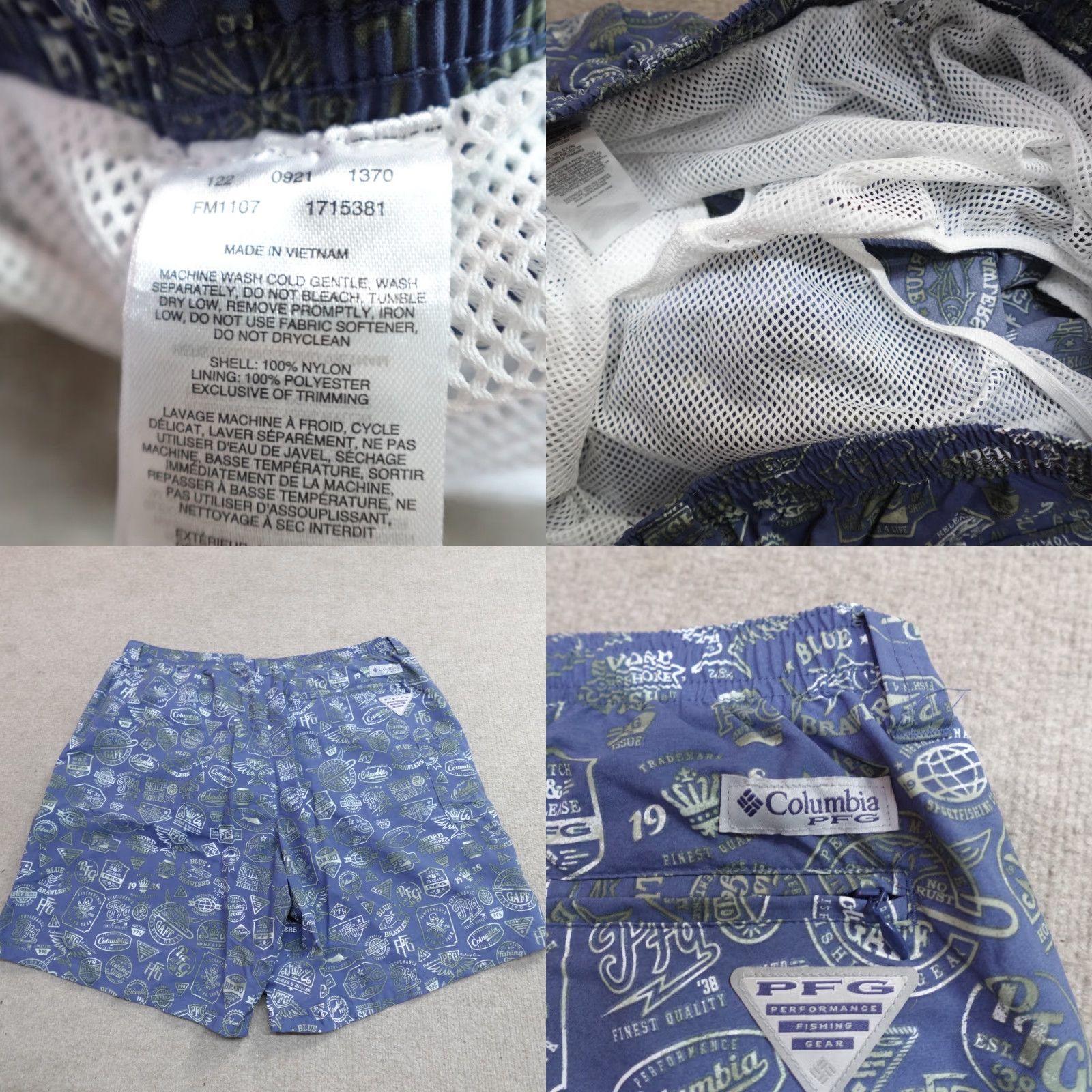 Gloverall Columbia PFG Swim Shorts L Blue Floral Nylon Lined 7" Swim Bottom Mens Size US 33 - 8 Thumbnail