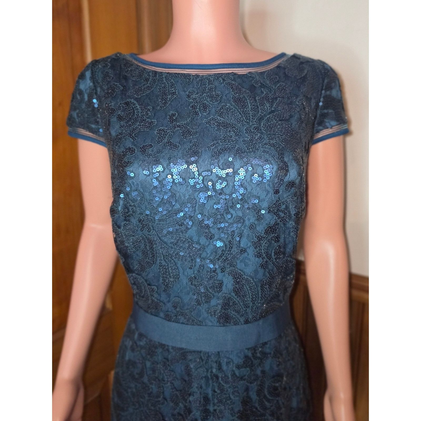 Tadashi Shoji Tadashi Shoji Navy Sequin Lace Fit-and-Flare Dress 14 Size L / US 10 / IT 46 - 8 Thumbnail