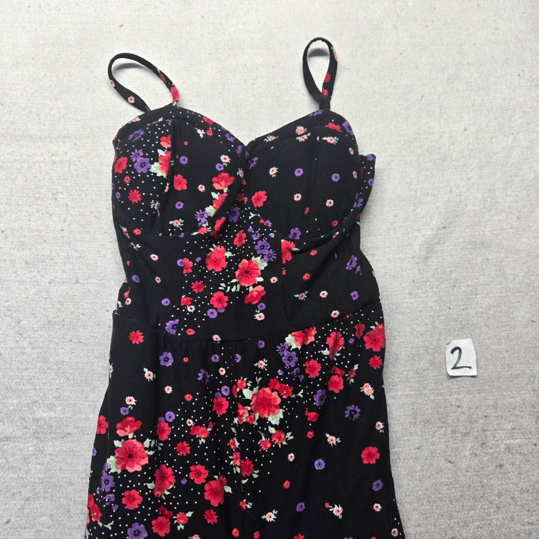 Vintage No Boundries Black Floral Romper Jumpsuit Built In Bra Adult Women’s XS 1 Size 28" / US 6 / IT 42 - 2 Thumbnail