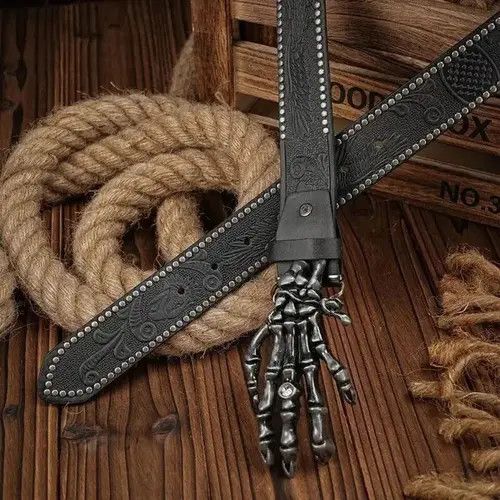 High Sport × Leather Belts Skaleton Finger Buckle PU Leather Belt Size ONE SIZE - 2 Thumbnail