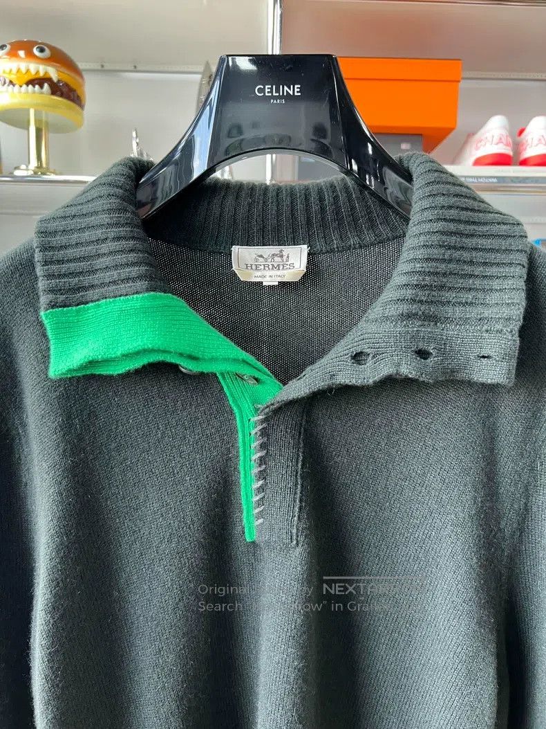 Hermes Hermes Olive Green Solid Half-Button Knit Rollneck - Men's Size US L / EU 52-54 / 3 - 3 Thumbnail