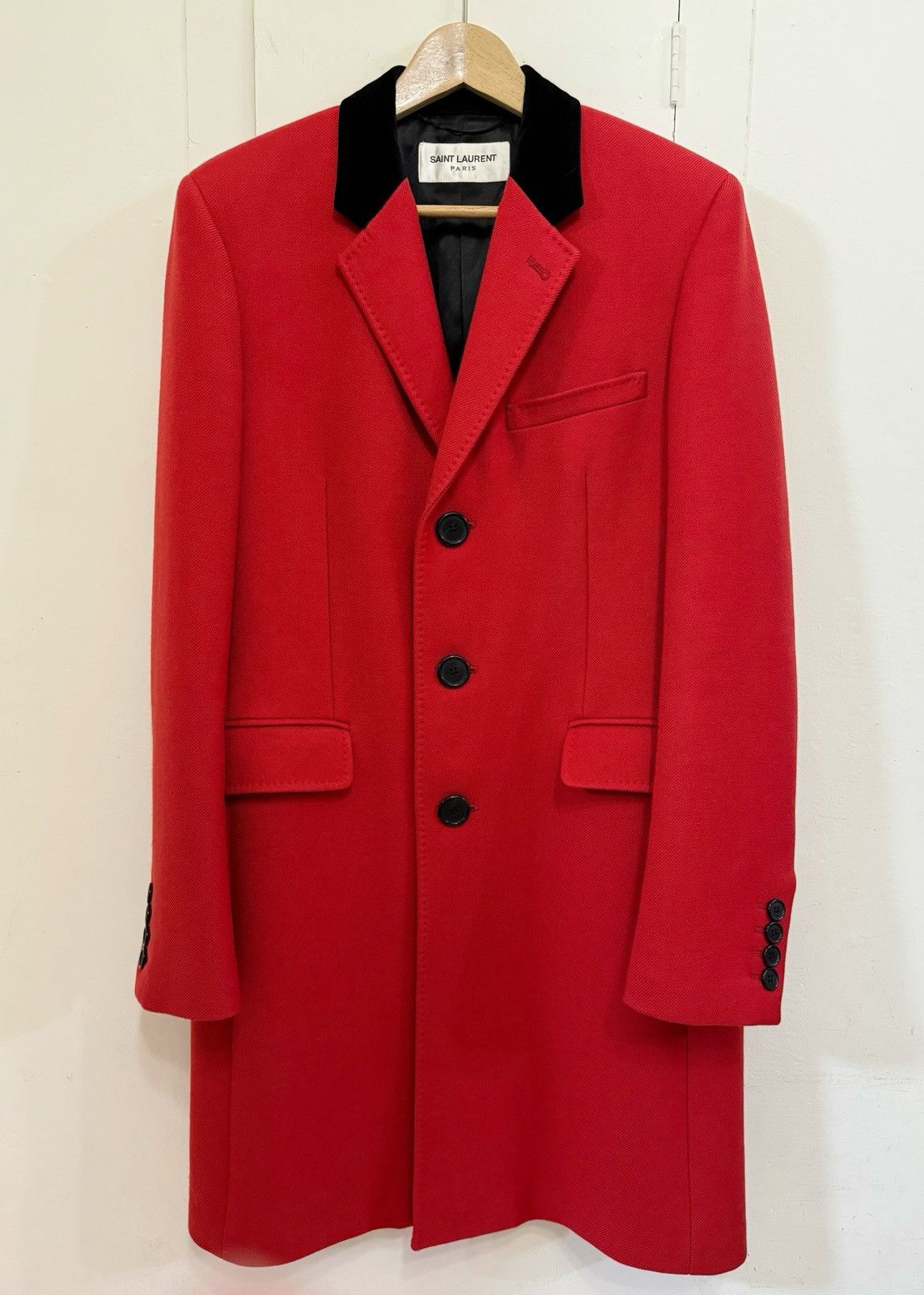 Hedi Slimane × Saint Laurent Paris FW16 Red Chesterfield Wool Silk Twill Coat Size US M / EU 48-50 / 2 - 2 Thumbnail