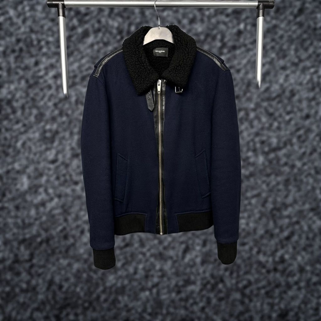 The Kooples The Kooples Navy Wool Bomber Jacket Leather Trim Fur Collar Jacket L Mens Size US L / EU 52-54 / 3 - 1 Thumbnail