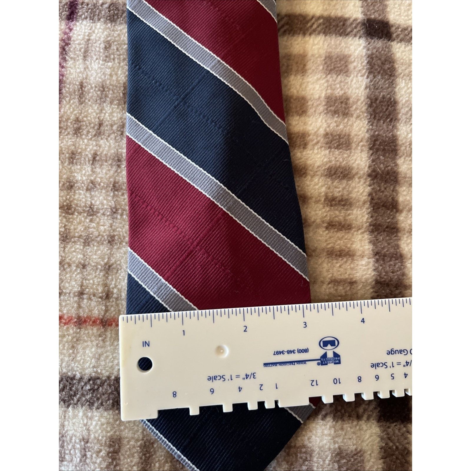Other Vintage Pride of England Tie Striped Burgundy Poly Necktie Size ONE SIZE - 3 Thumbnail