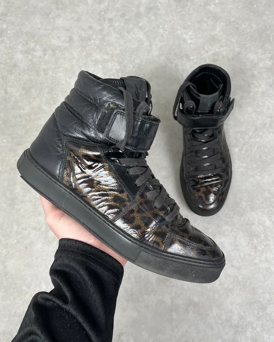 Yves Saint Laurent FW2012 Yves Saint Laurent Black Leopard High Leather Sneakers Size US 8 / EU 41 - 1 Thumbnail