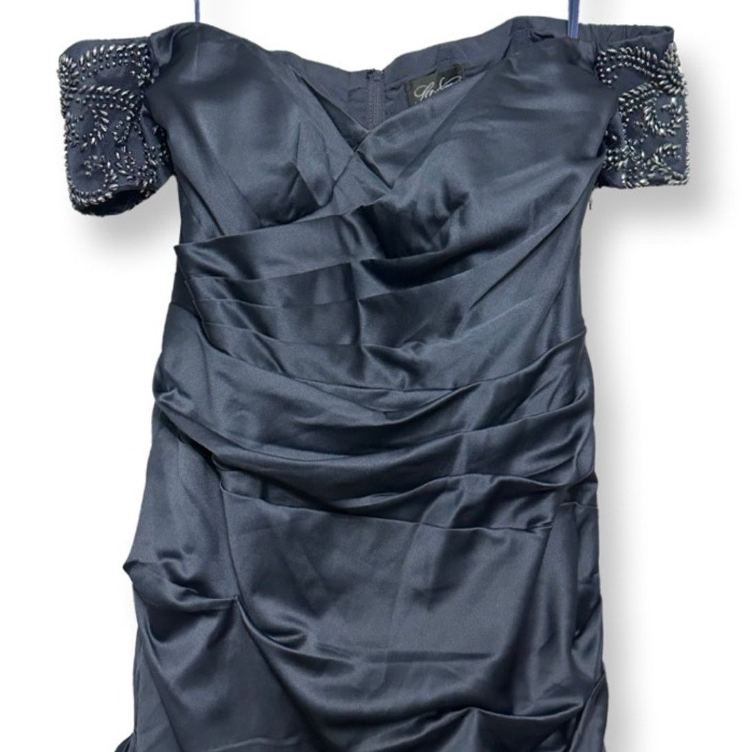 Other La Femme Formal Gown Blue Satin Off Shoulder Beaded 14 New Size XL / US 12-14 / IT 48-50 - 2 Thumbnail