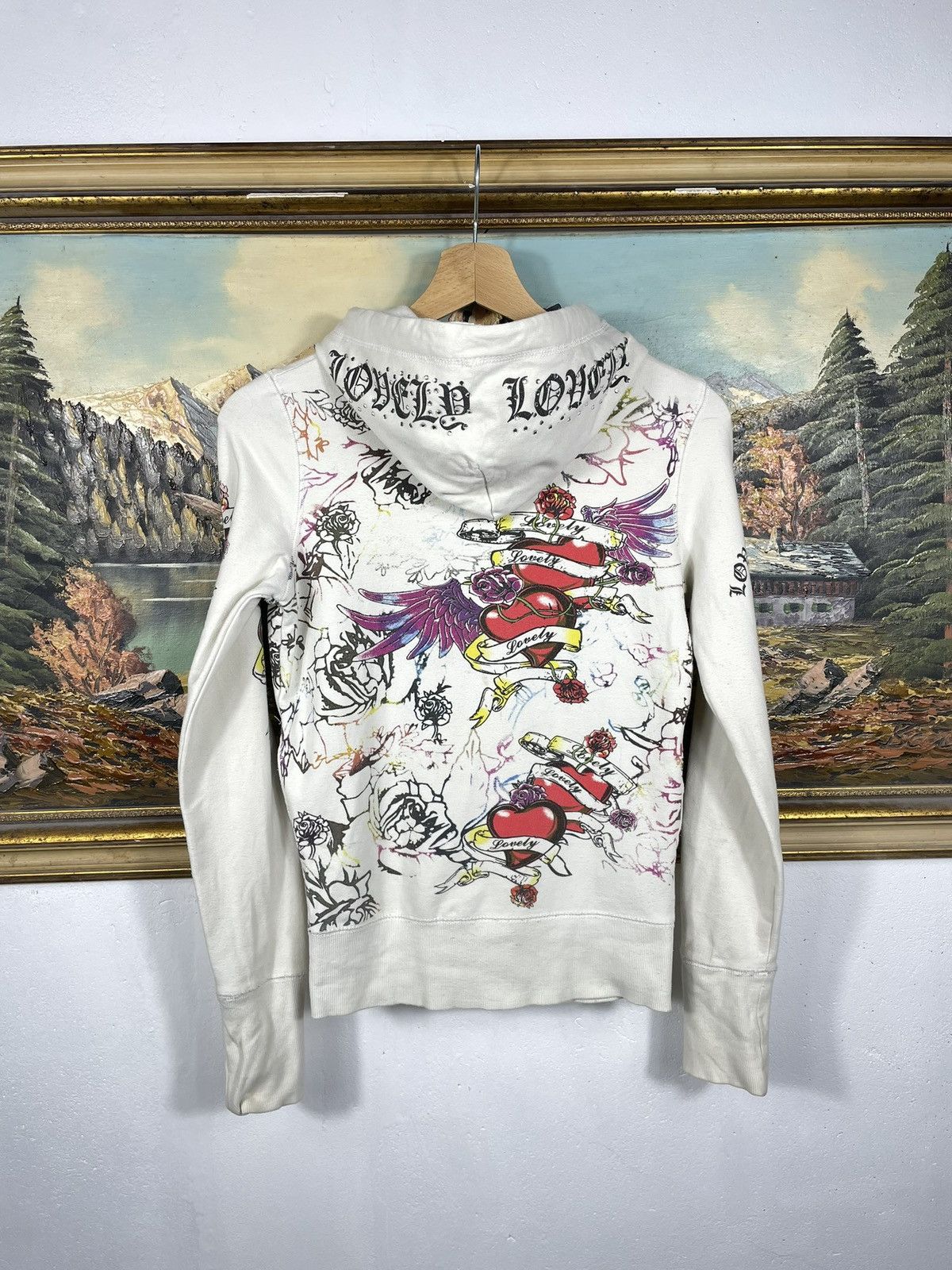 Christian Audigier × Ed Hardy × Vintage Retro 00s Ed Hardy Vibe Hoodie Crystals Affliction Grunge Size US XS / EU 42 / 0 - 5 Thumbnail
