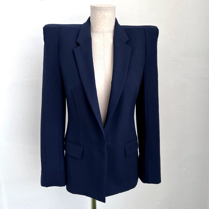 Maison Margiela Margiela Navy Power Shoulder Jacket Size S / US 4 / IT 40 - 1 Thumbnail