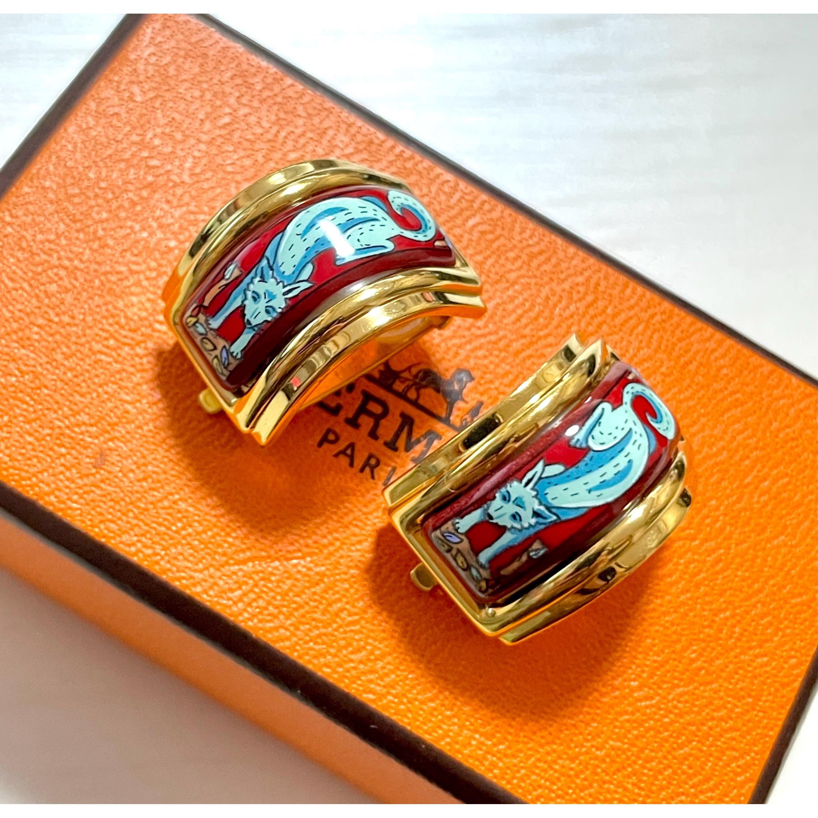 Other Vintage Hermes cloisonne enamel golden earrings, fox Size ONE SIZE - 4 Thumbnail