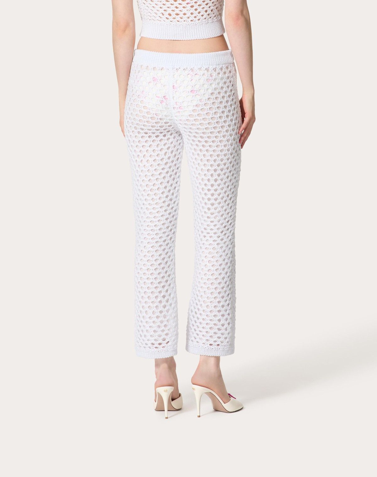 Valentino o1s1wg110525 Viscose Lurex And Sequin Trousers in White Size 27" / US 4 / IT 40 - 3 Thumbnail
