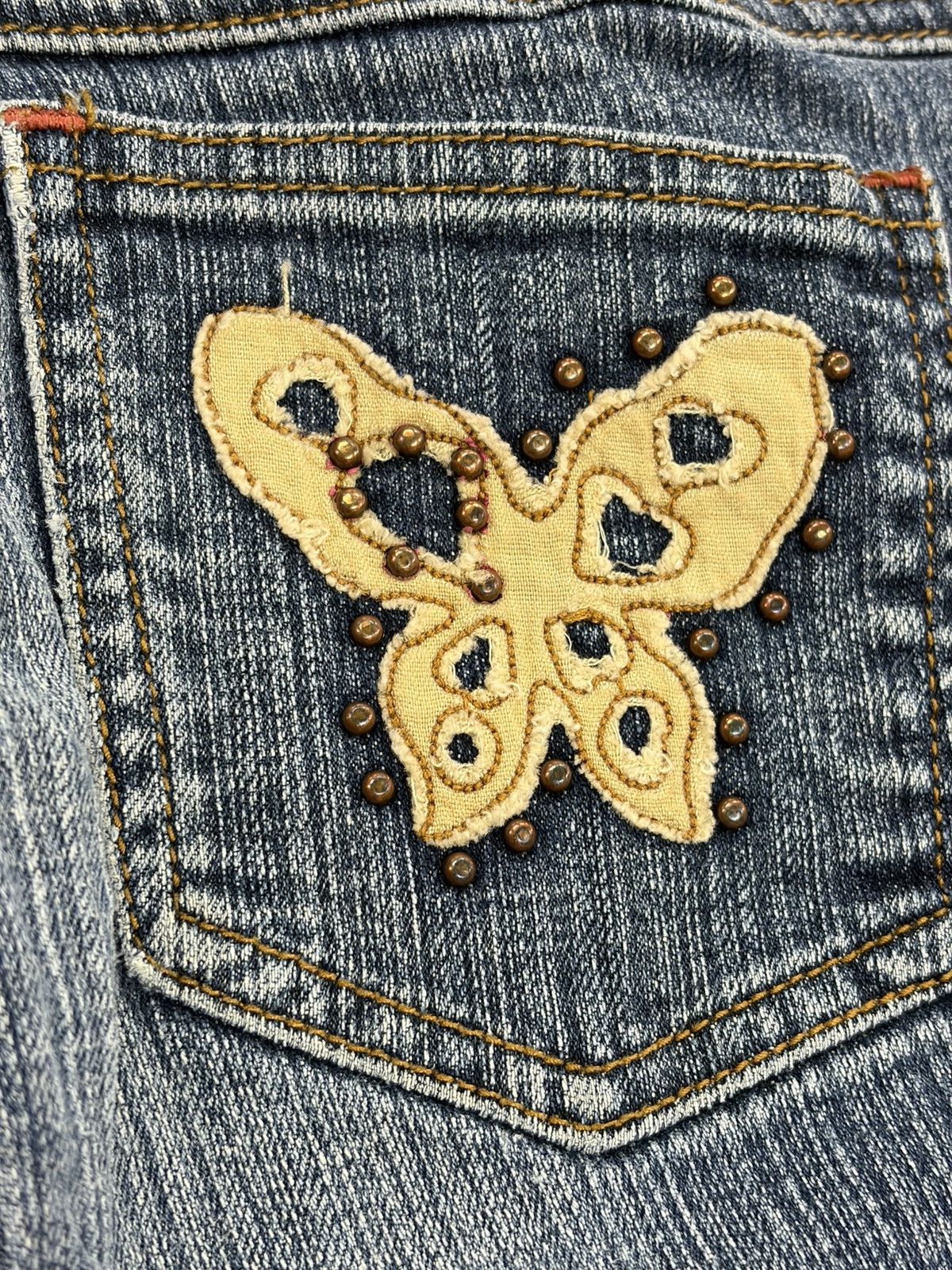 Other Cato Girls Jeans Denim Long Raw Hem Butterfly Studded Size 38" / US 16 / IT 52 - 5 Thumbnail