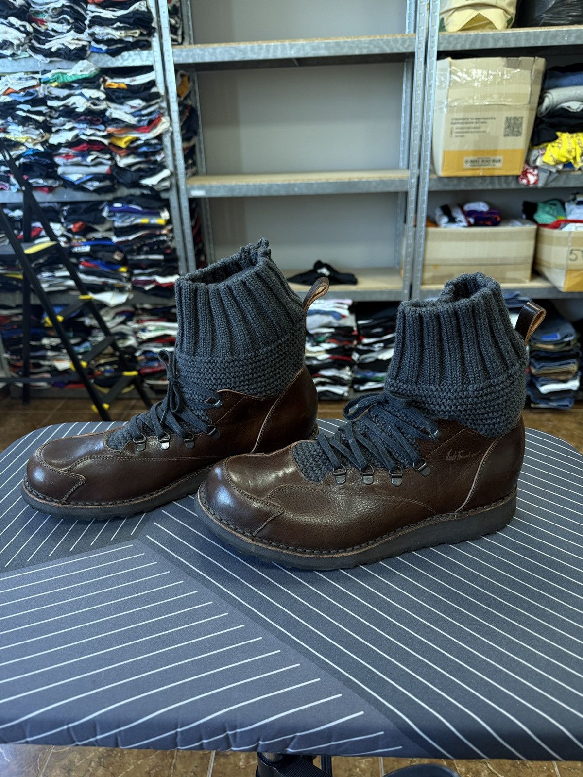 Desigual 🇮🇹 Luis Trenker Hand Made in Italy Leather Knit Hiking Boots Size US 12 / EU 45 - 4 Thumbnail