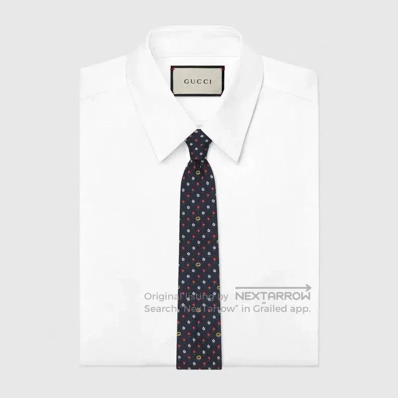 Gucci Gucci Red and white flower embroidered tie Size ONE SIZE - 7 Thumbnail
