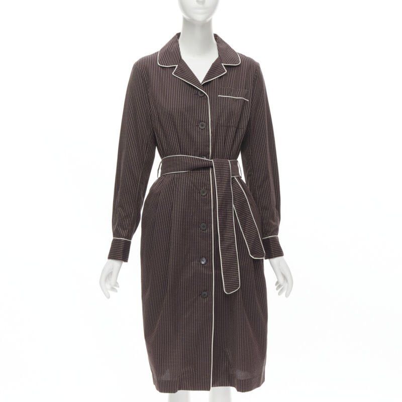 Dries Van Noten new DRIES VAN NOTEN Daltos 100% cotton burgundy pyjama robe belted dress FR36 XS Size XS / US 0-2 / IT 36-38 - 1 Thumbnail