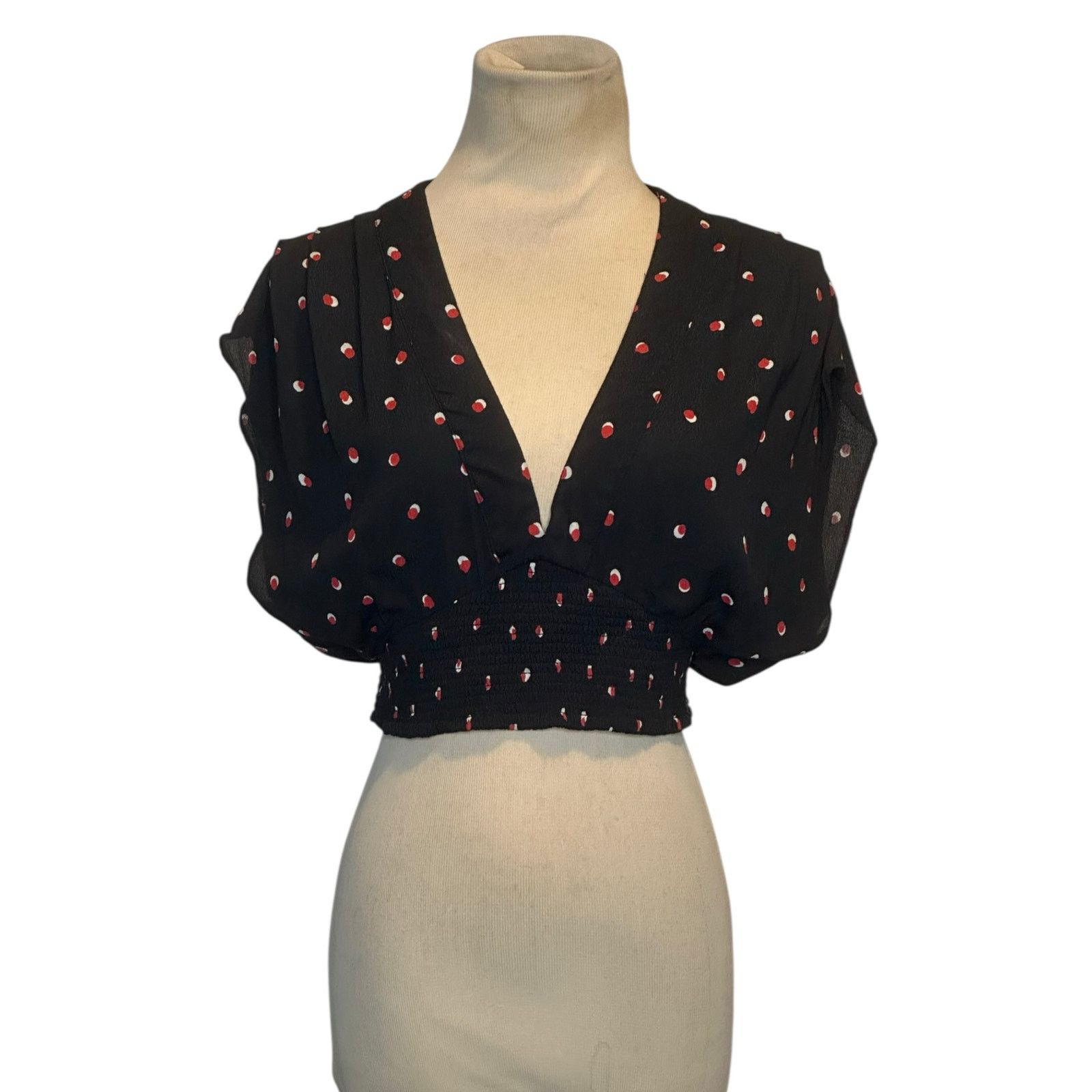Free People Free People polka dot pleated V neck crop top blouse size XS Size XS / US 0-2 / IT 36-38 - 8 Thumbnail