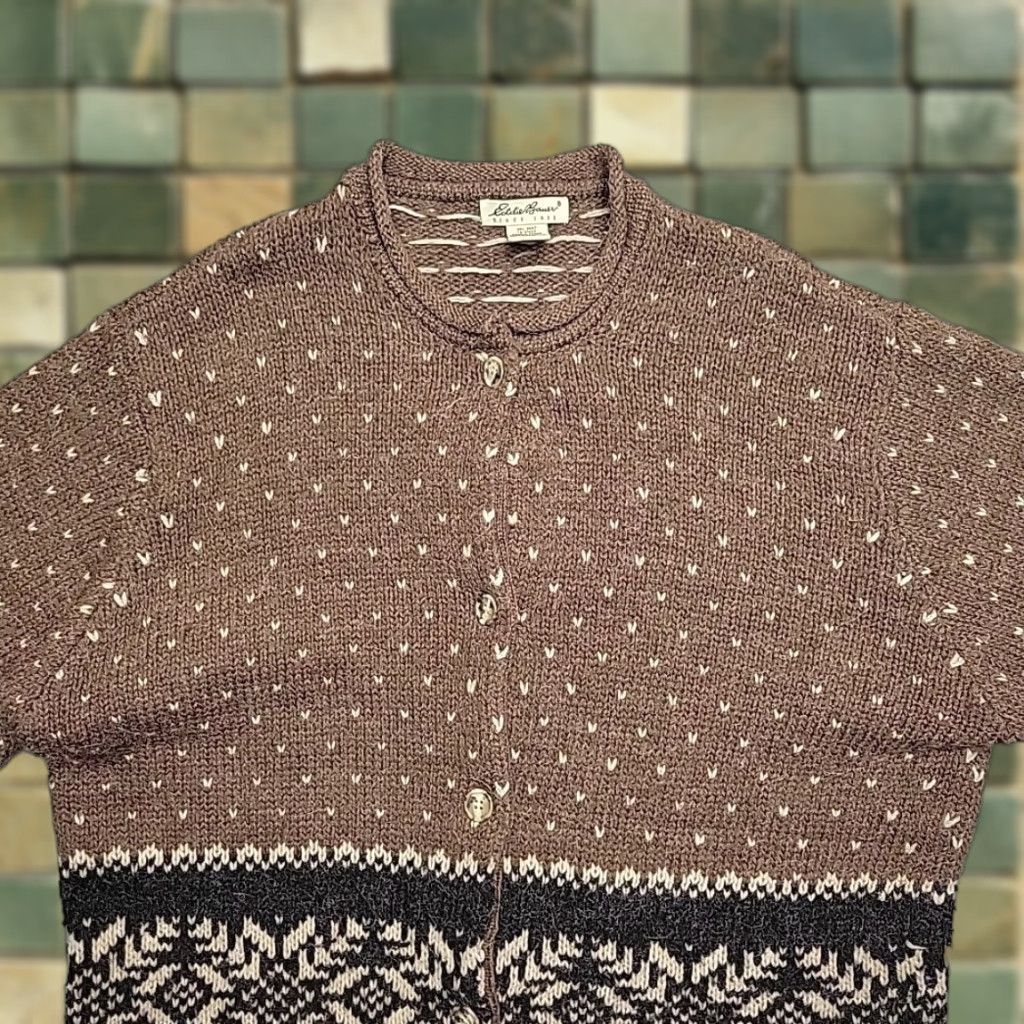 Eddie Bauer VINTAGE Eddie Bauer Cardigan Sweater Women XL Brown Fair Isle Wool Alpaca Nordic Classic Pattern Button Closure Knit Pullover Casual Women Size XL / US 12-14 / IT 48-50 - 1 Thumbnail