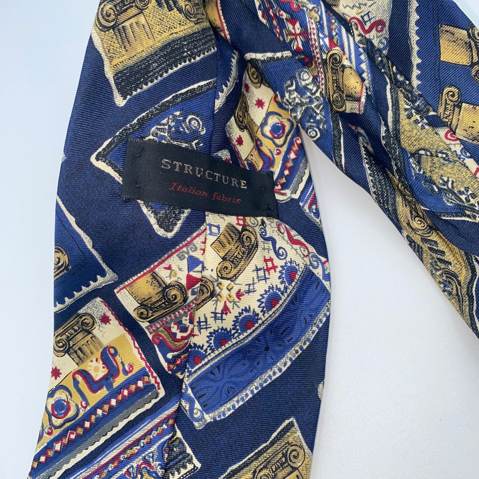 Structure Structure 100% Silk Italian Blue Gold Red Neck Tie Men's 58" Size ONE SIZE - 4 Thumbnail