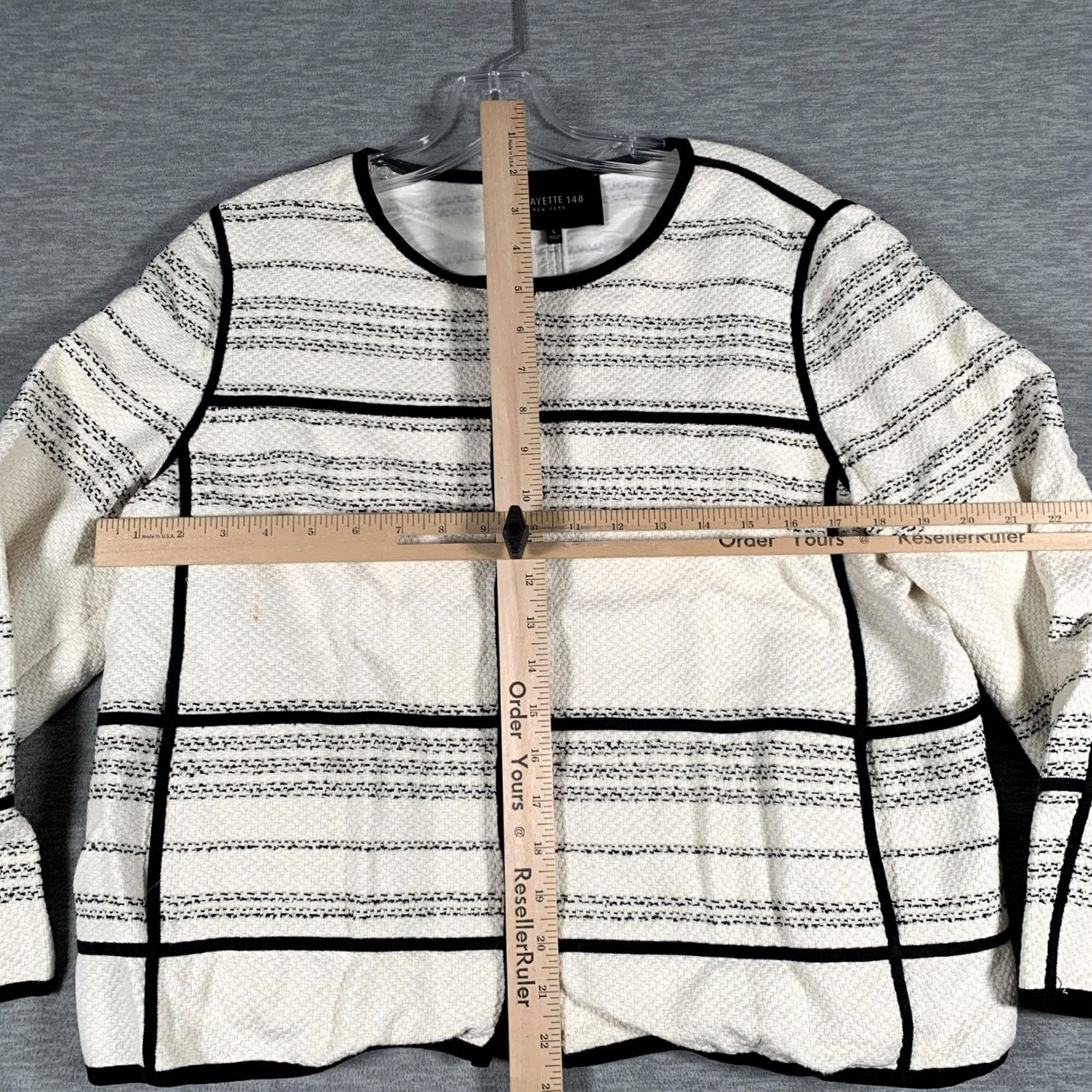 Vintage Lafayette 148 New York Jacket Womens Large White Stripe Tweed Collarless Zip Size L / US 10 / IT 46 - 6 Thumbnail