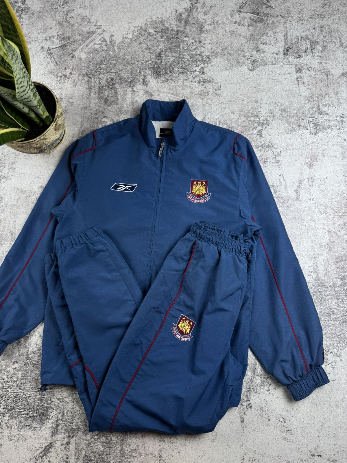 Reebok West Ham 2005 2007 Football Soccer Light Track Suit Pants Jacket Windbreaker Size US S / EU 44-46 / 1 - 5 Thumbnail
