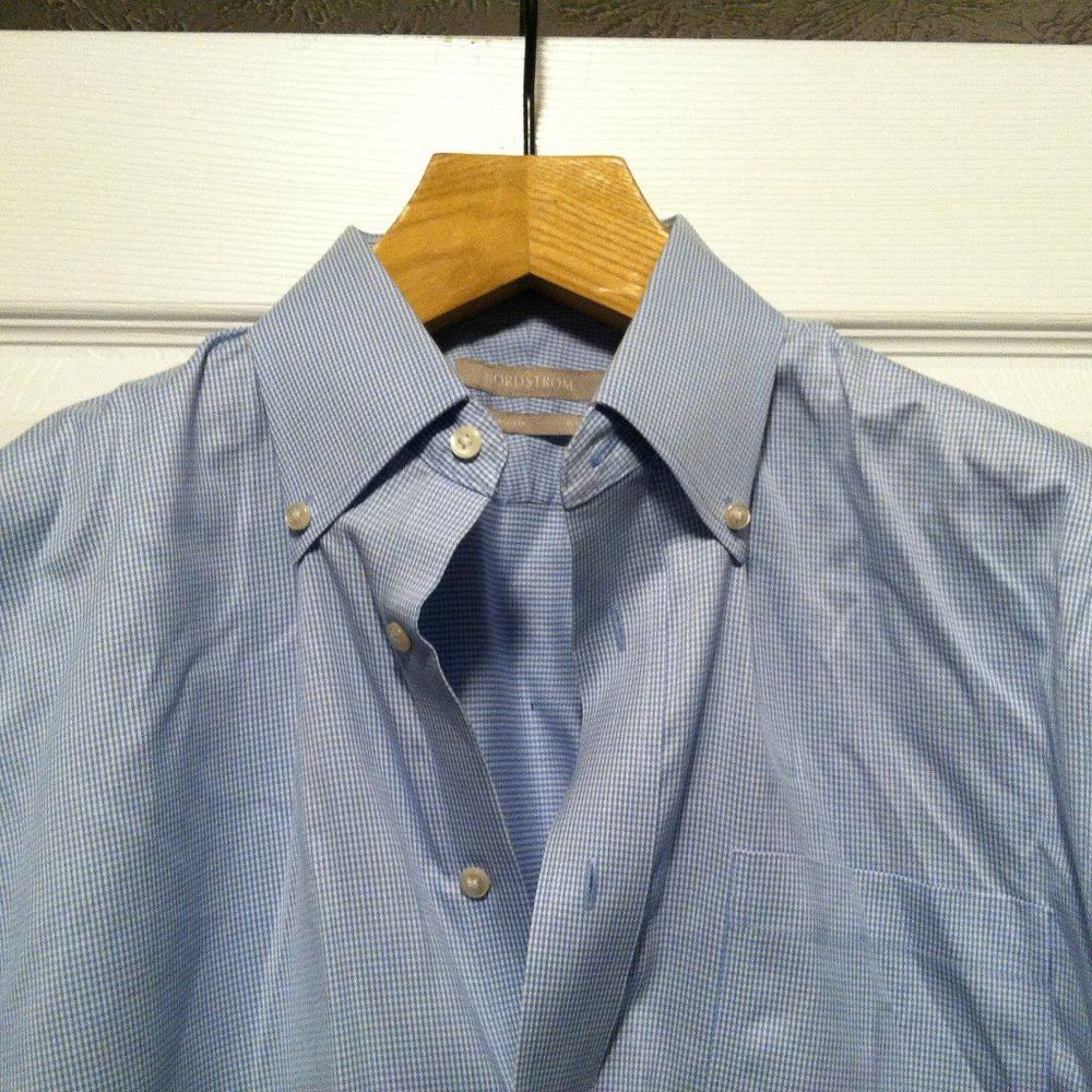 Nordstrom NORDSTROM MEN'S BLUE 100%COTTON DRESS SHIRT SIZE: 15 1/2-34 Size US M / EU 48-50 / 2 - 2 Thumbnail