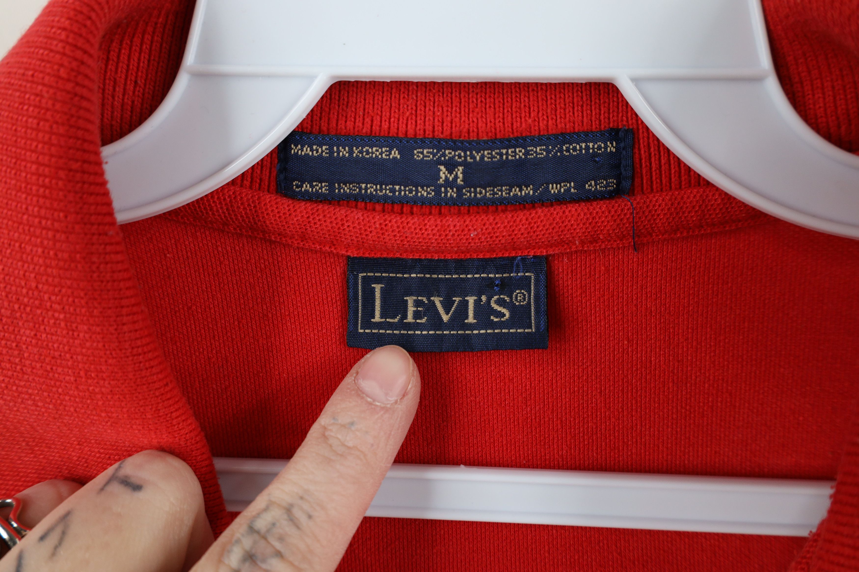 Levi's × Vintage Vintage 80s Levis Spell Out Knit Short Sleeve Polo Shirt Red Size US M / EU 48-50 / 2 - 6 Thumbnail