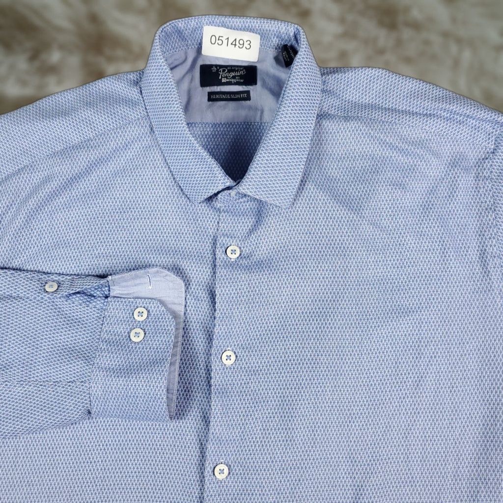 Vintage Penguin Dress Shirt Mens Size 17 Blue Long Sleeve Button Up Casual Business Size 46R - 1 Thumbnail