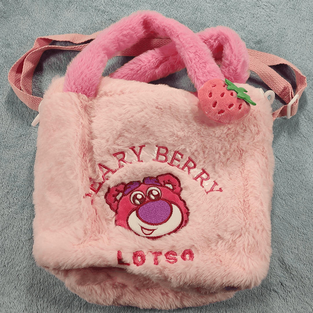 Japanese Brand LOTSO Plush Handbag, pink, NEW Size ONE SIZE - 6 Thumbnail