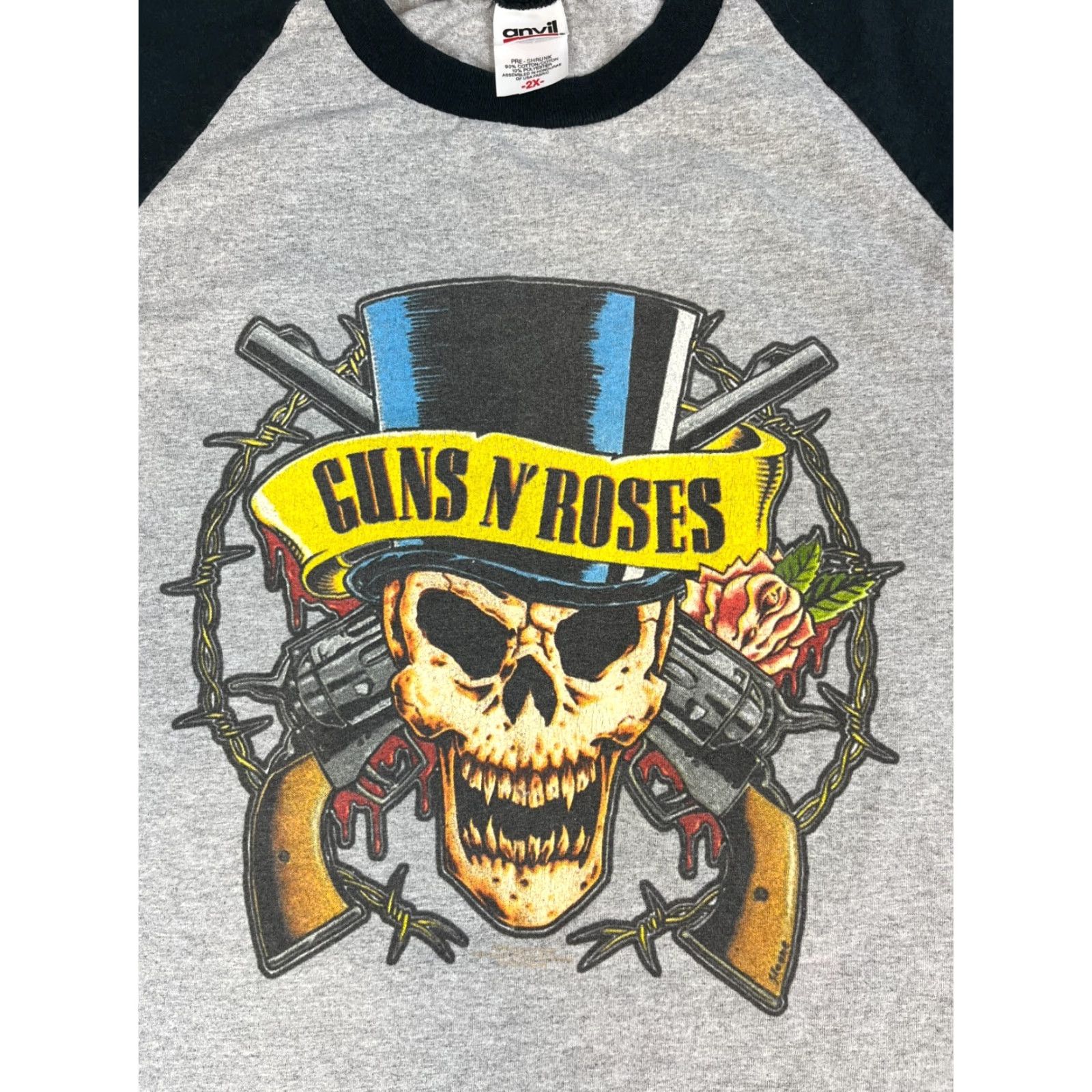 Anvil VINTAGE Guns N' Roses Get in the Ring Tour 1991-1992 Anvil Sz 2X Baseball Tee Shirt Men 2X Gray and Black 90s Band Music T-Shirt Size ONE SIZE - 3 Thumbnail