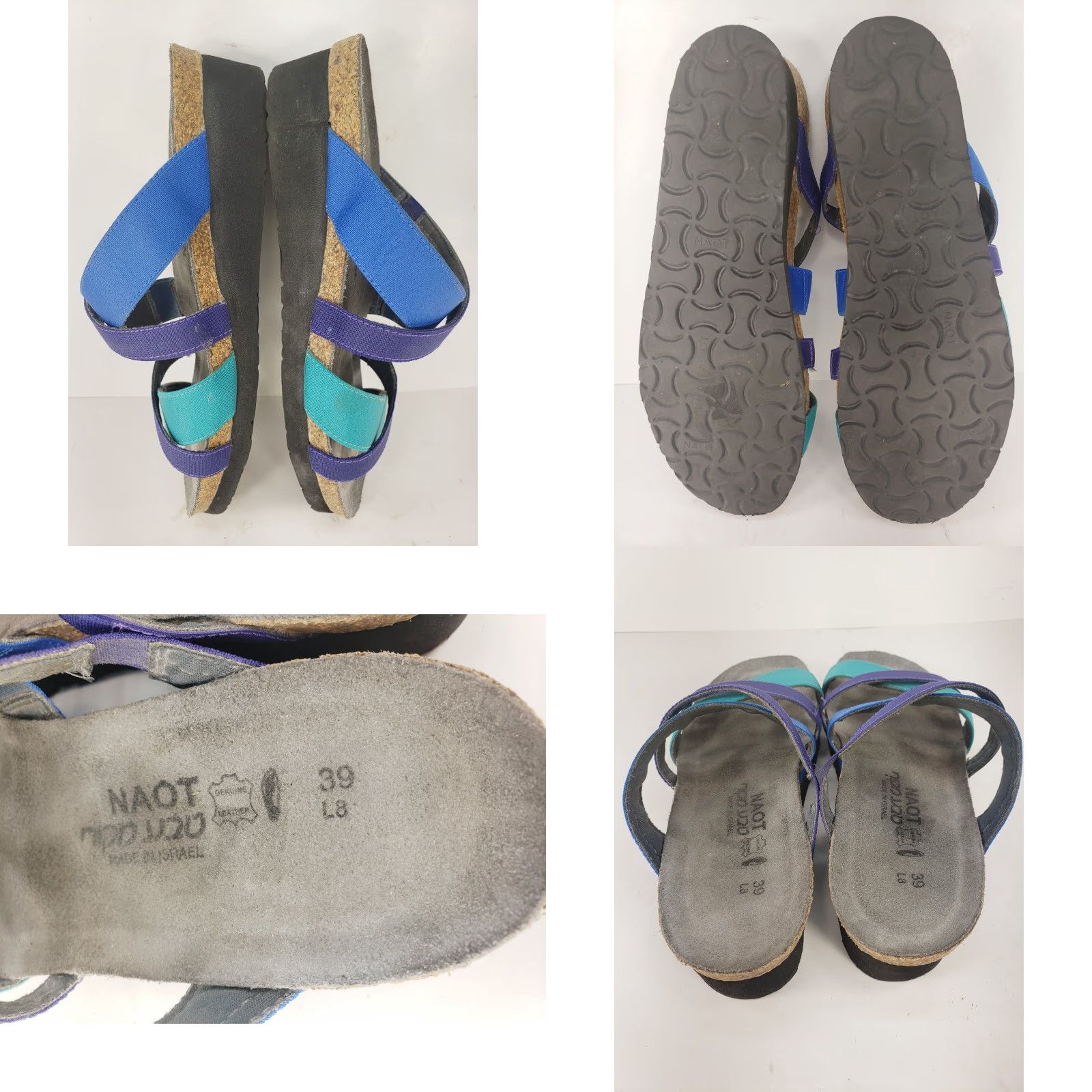 Vintage Naot Roxanna Sandals Strappy Aqua Blue Combo Leather Cork Insole Womens Sz 8 Slip On Beach Outdoor Casual Size US 8 / IT 38 - 8 Thumbnail