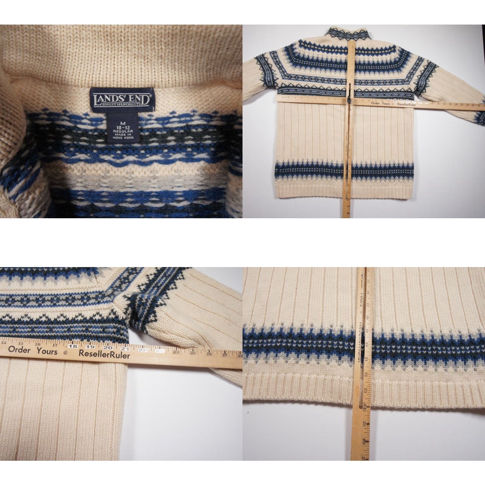 Lands' End VINTAGE Lands' End Wool Sweater Womens Medium Beige Full Zip Fair Isle Long Sleeve Mock Neck Size M / US 6-8 / IT 42-44 - 8 Thumbnail