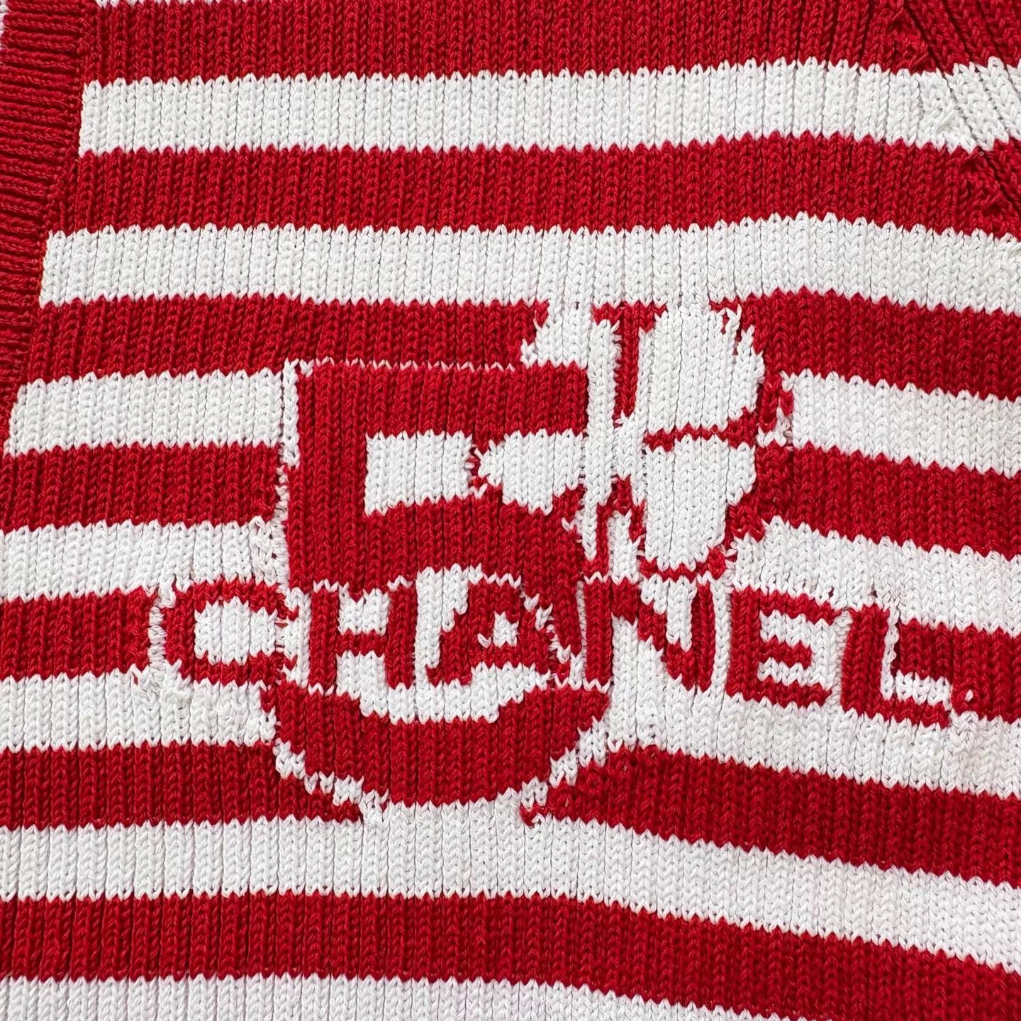Chanel Chanel red/white colorblocked striped V-neck long cardigan Size M / US 6-8 / IT 42-44 - 5 Thumbnail