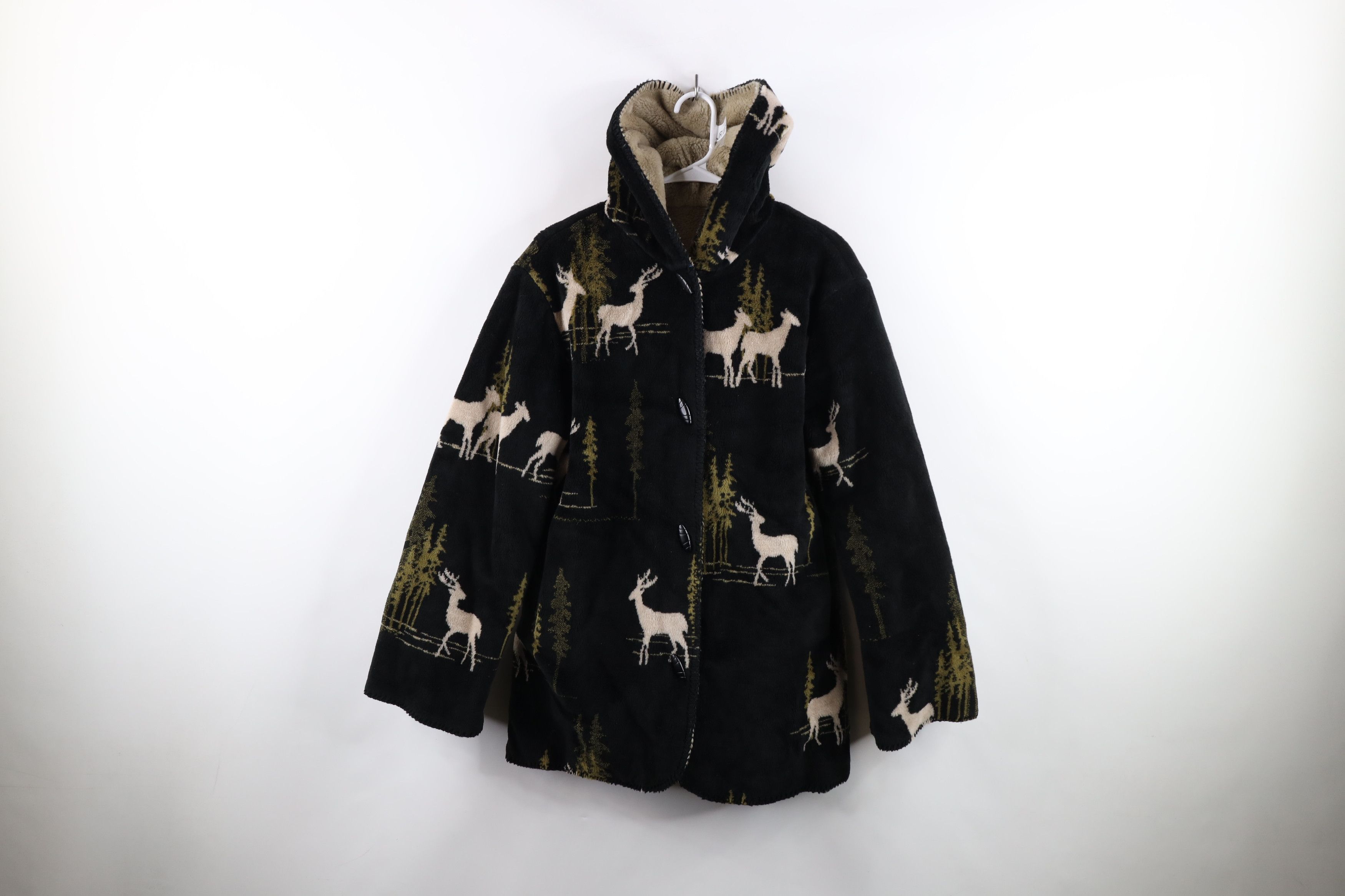 Vintage Vintage 90s Streetwear All Over Print Hooded Fleece Jacket Size L / US 10 / IT 46 - 1 Thumbnail