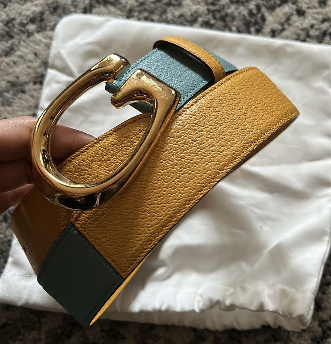 Gucci Gucci Belt 709954 G Memorable BUCKLE Two Tone Leather Belt Size 38 - 5 Thumbnail