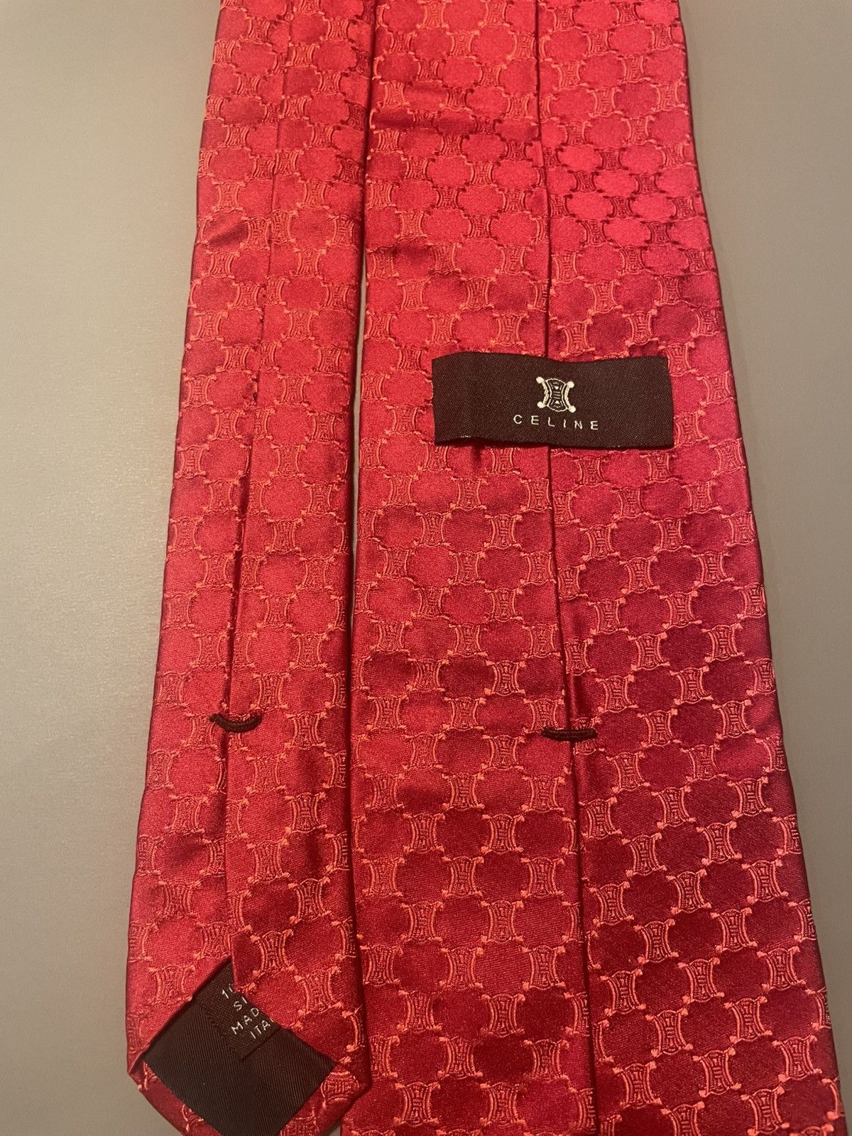 Celine Celine Triomphe Tie. Red. 100% silk Size ONE SIZE - 5 Thumbnail