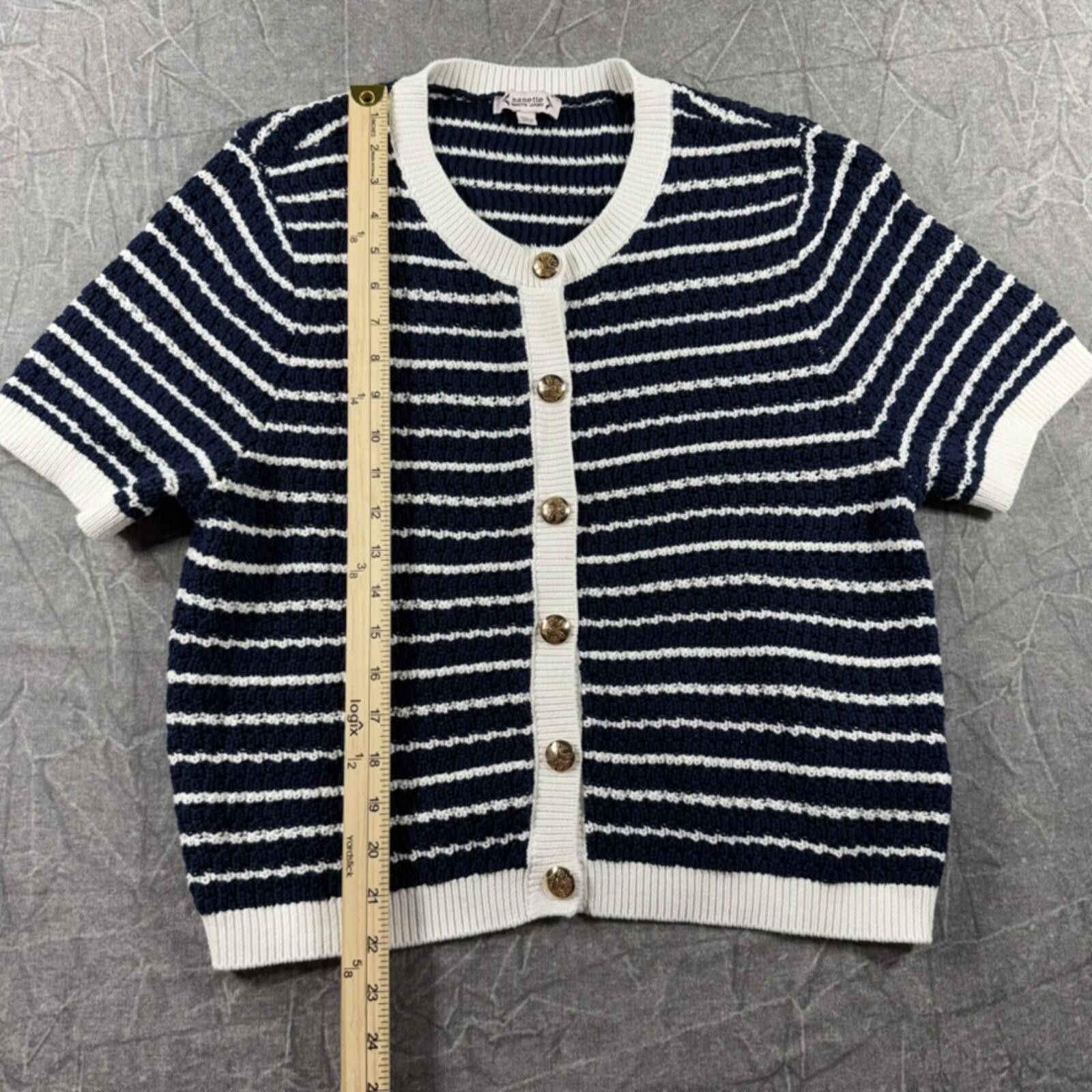 Other Nanette Lepore Shirt Women's L Blue Striped 100% Cotton Knit Size L / US 10 / IT 46 - 4 Thumbnail