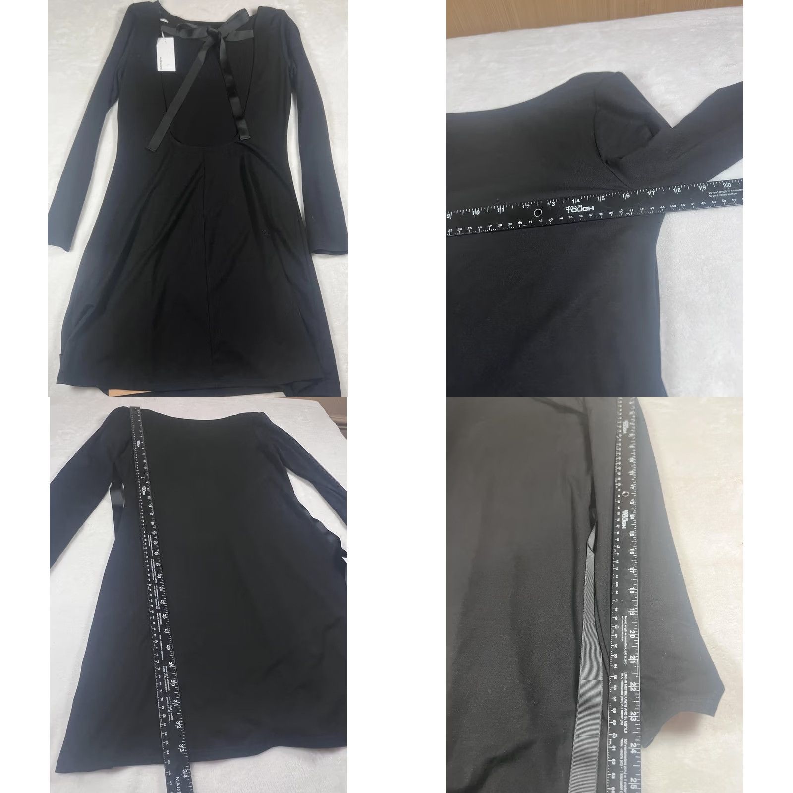Reformation VINTAGE? No. Reformation Avant Dress Womens Large Black Cut Out Bow Long Sleeve Bodycon Mini Size L / US 10 / IT 46 - 8 Thumbnail