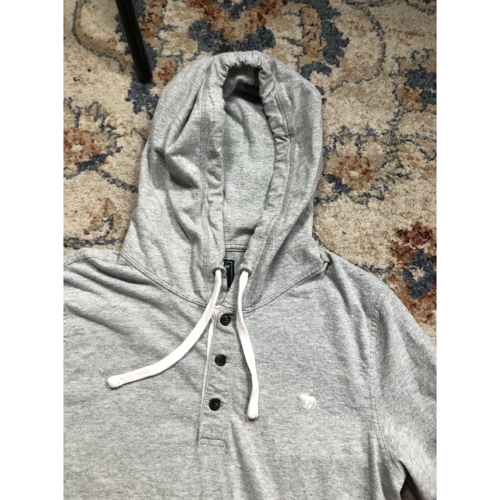 Abercrombie & Fitch Abercrombie & Fitch Hoodie Mens Medium Gray Henley Lightweight Hooded Shirt Logo Size US M / EU 48-50 / 2 - 6 Thumbnail