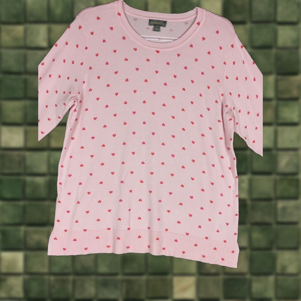 Style & Co Womens Sweater Pink Sz Petite Large Heart Print Pullover Coquette Novelty Size L / US 10 / IT 46 - 1 Thumbnail