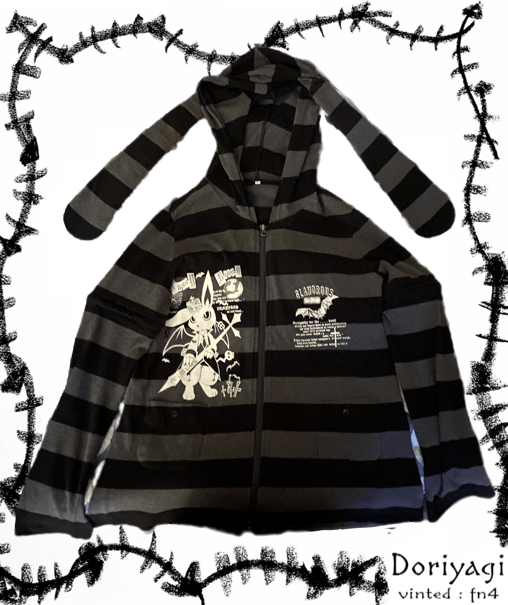 image of Drain Gang x Maris Rock Cat Hoodie in Black/Grey, Men's (Size Large)