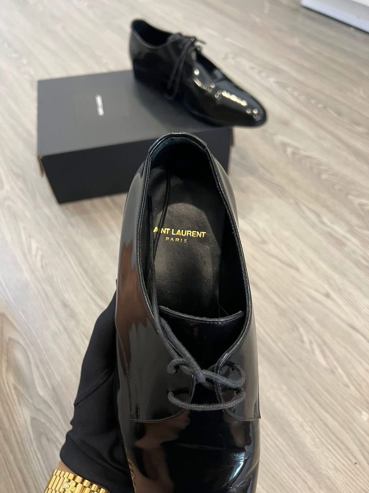 Saint Laurent Paris SAINT LAURENT BLACK SHINY LEATHER DERBY LOAFER SIZE IT41 Size US 8 / EU 41 - 3 Thumbnail