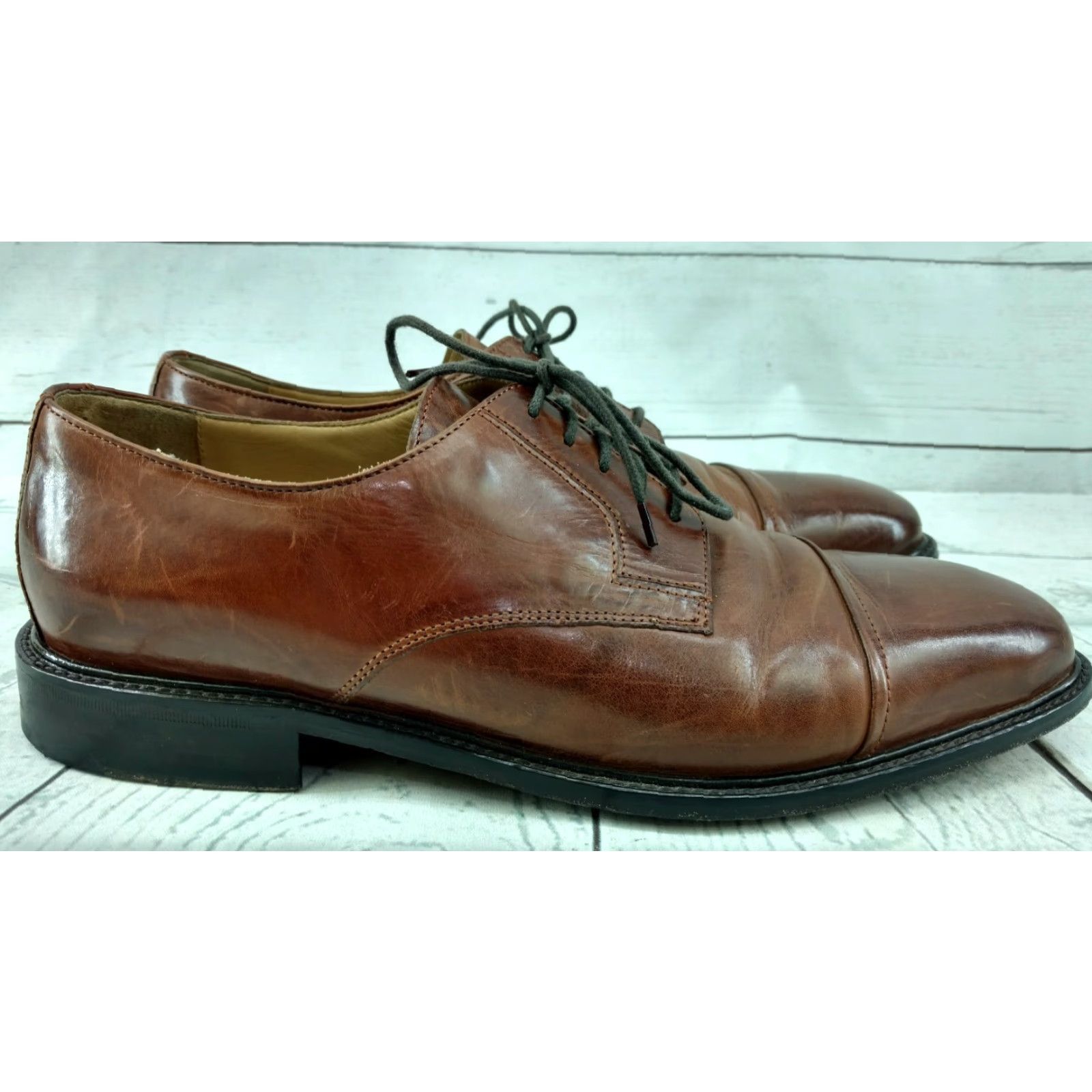 Johnston & Murphy Johnston & Murphy Men's Brown Leather Cap Toe Oxfords 9.5M Size ONE SIZE - 3 Thumbnail