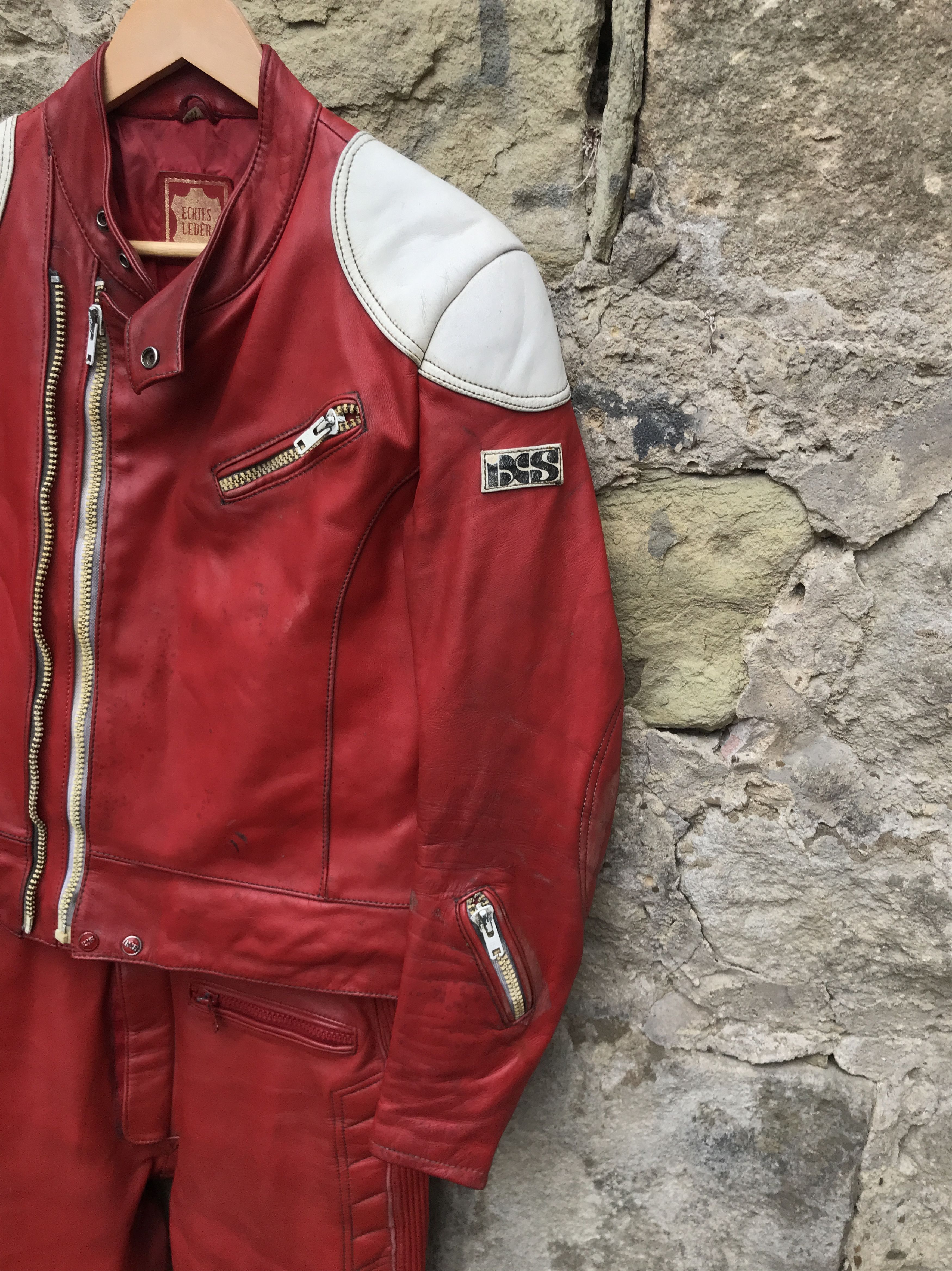 Vintage 80s Twin Track Distressed Leather Biker Jacket / Racing Suit Size US M / EU 48-50 / 2 - 5 Thumbnail