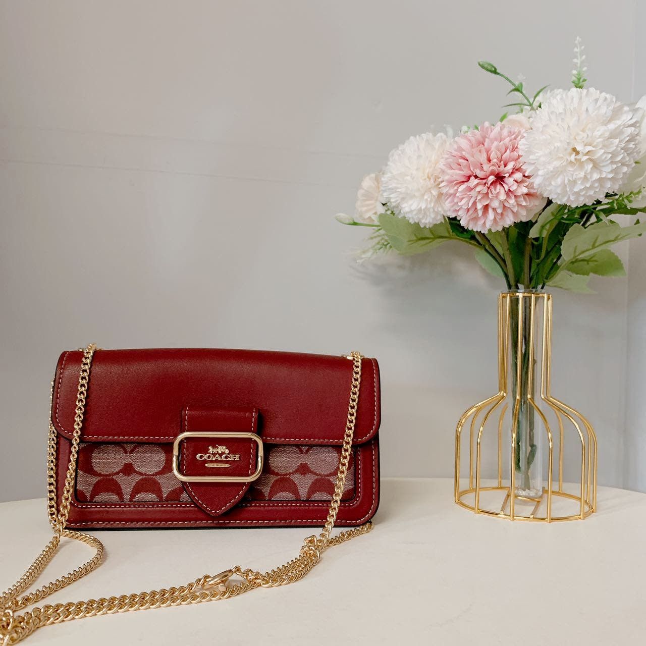 image of Coach Ch150 Morgan Crossbody In Signature Chambray In Wine in Red, Women's