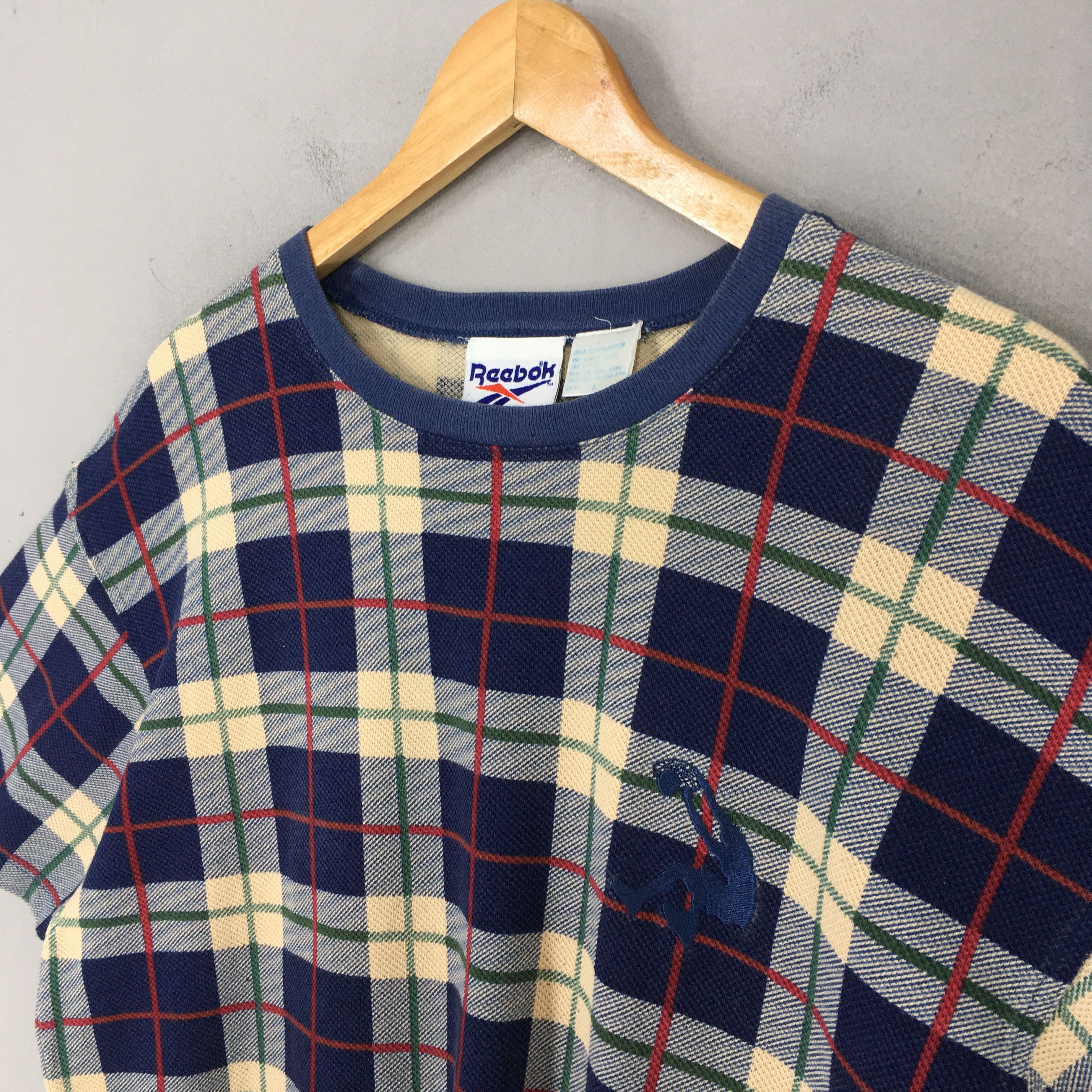 Reebok × Vintage Vintage 90's Reebok Plaid Checkered Blue T shirt Large Size US L / EU 52-54 / 3 - 5 Thumbnail