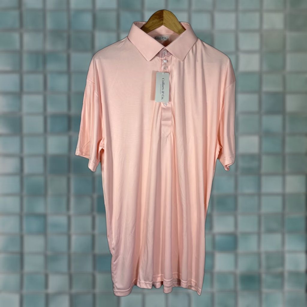 CO COLLARS & CO Polo Dress Shirt Mens XL Tall Pink Solid Stretch Golf Short Sleeve Spread Collar Size US XL / EU 56 / 4 - 1 Thumbnail