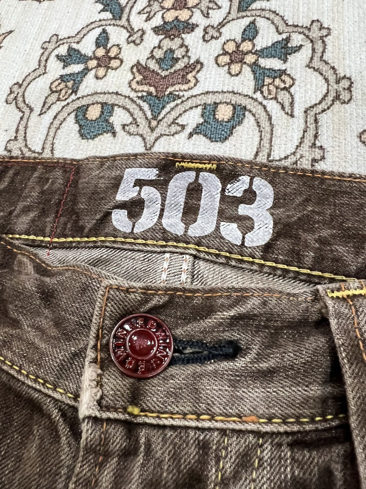 Edwin 💥Flare💥Vintage Edwin 503 Blue Trip Faded Flare Denim Jean Size US 31 - 9 Thumbnail
