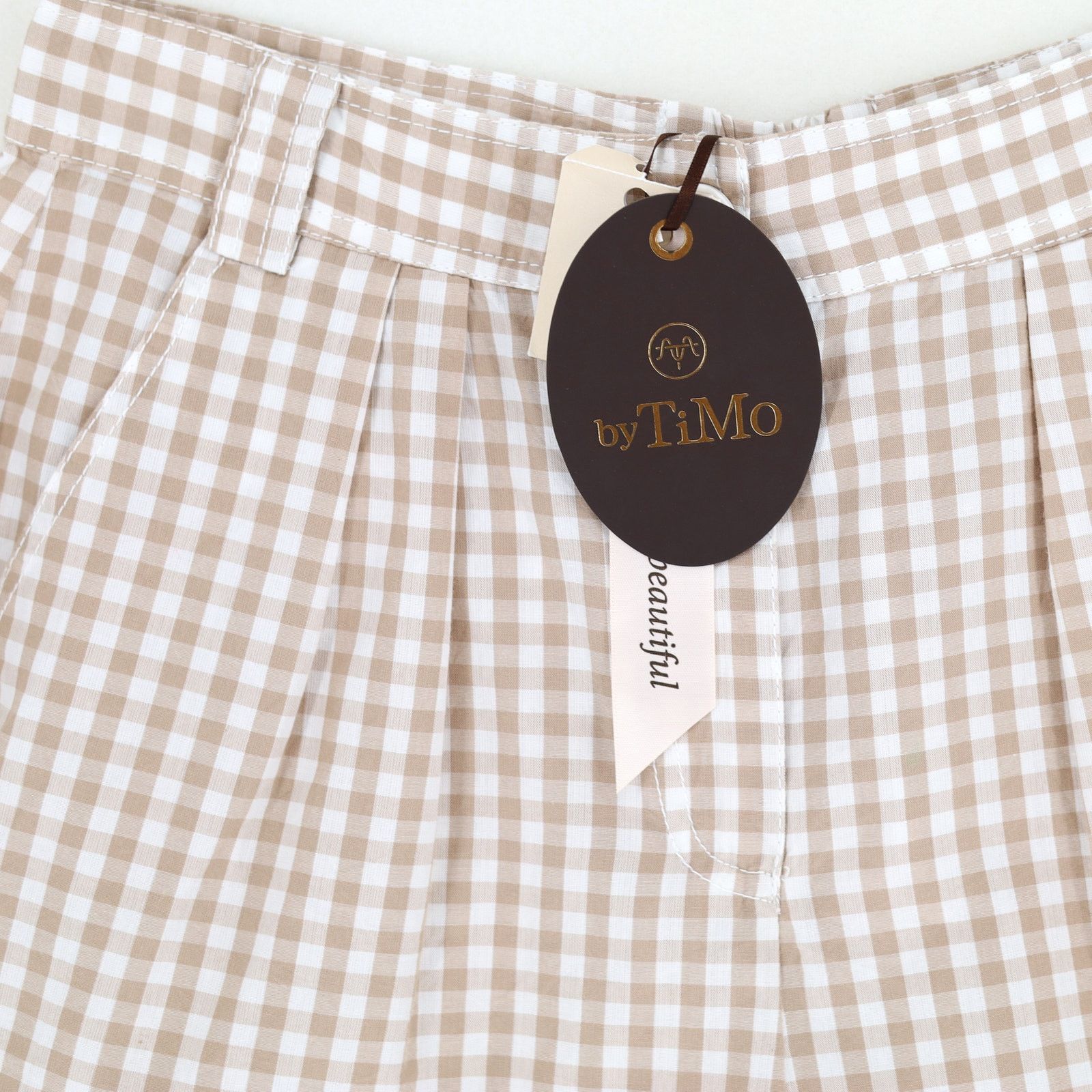 The Unbranded Brand by TiMo Women Beige Checks High Waist Pleated Shorts Size S Size 28" / US 6 / IT 42 - 5 Thumbnail